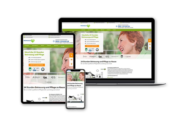 Eine Übersicht zeigt das responsive Design von Promedica Plus – sie hatten das Website Paket von njoy online marketing in Anspruch genommen