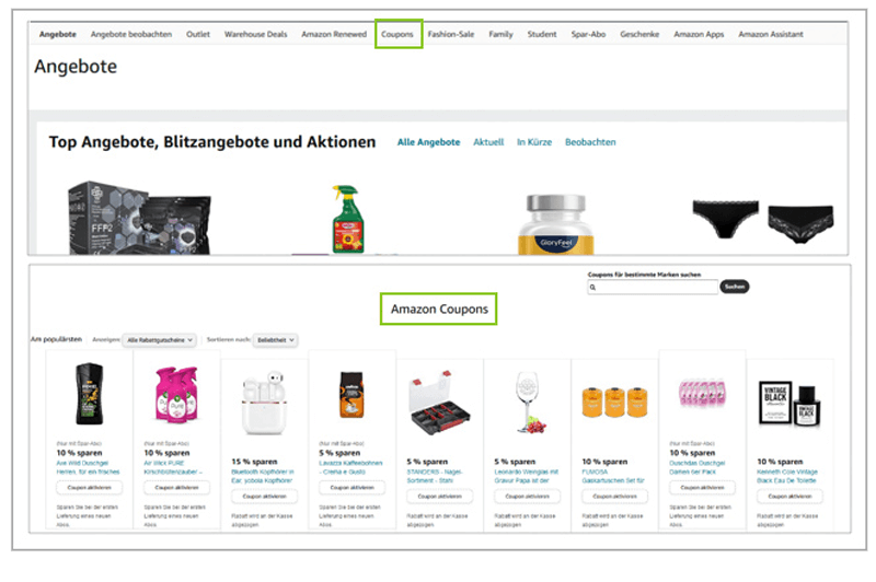Amazon Coupons-Seite