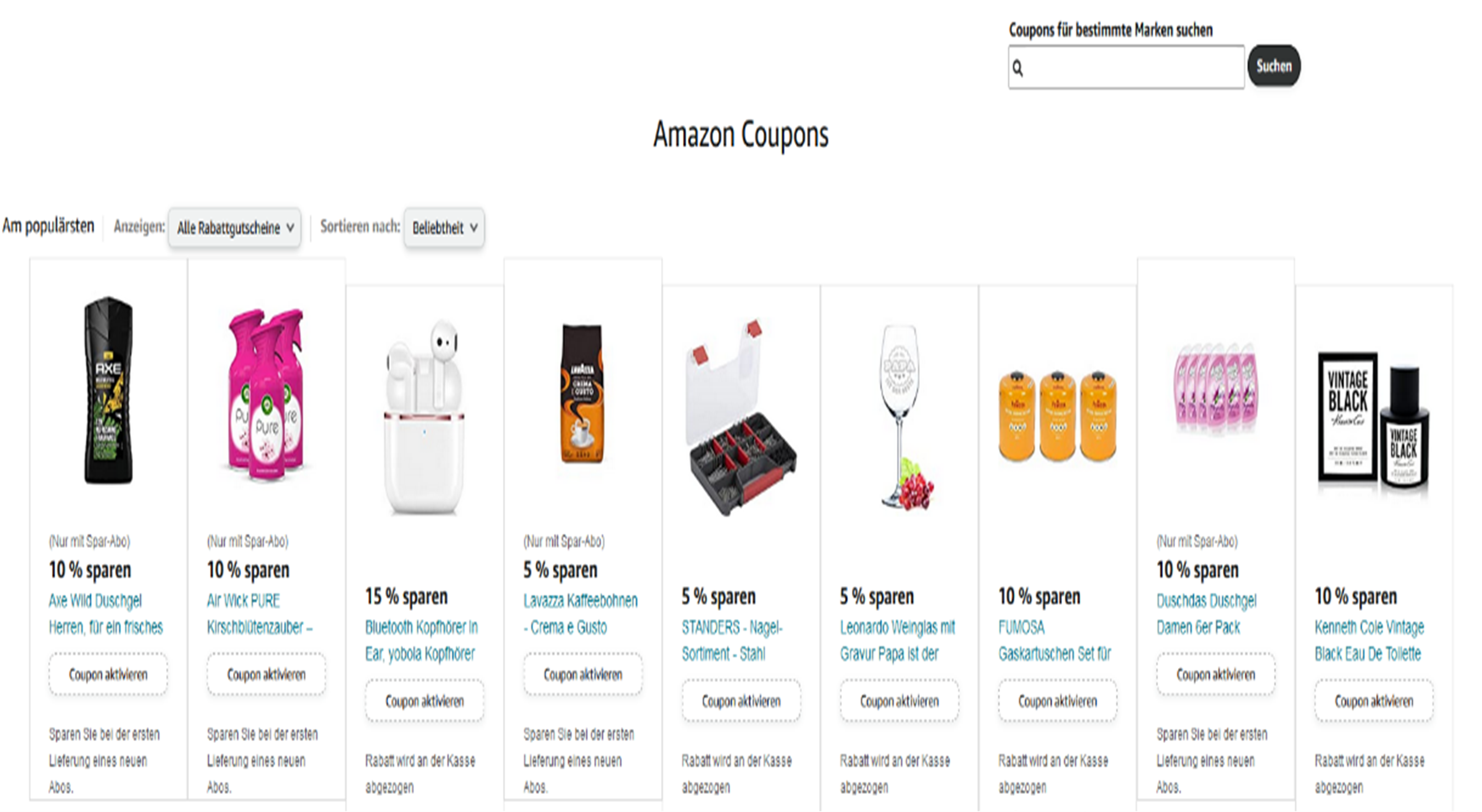 Amazon Coupons-Seite