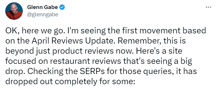 Ein Screenshot zeigt einen Tweet über das April Review Update